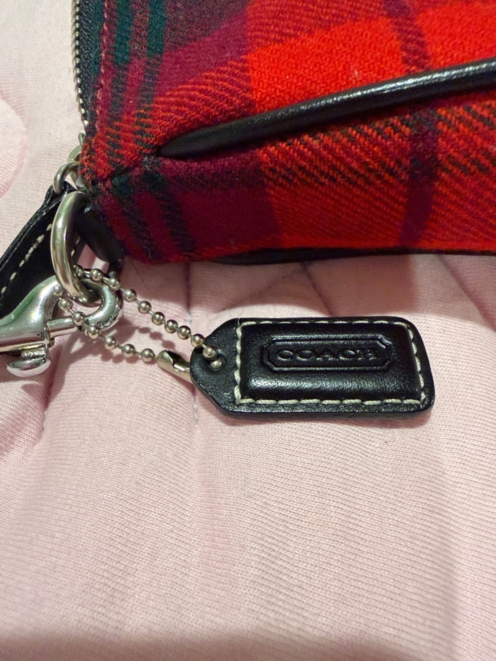 Coach Red Tartan Plaid Shoulder Bag with Black Trim - Picture 8 of 8